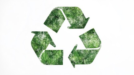 Recycling symbol with green textured pattern on white background emphasizing sustainability.