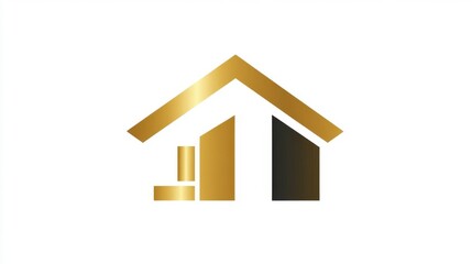 Abstract Gold and Black House Icon with Bar Graph on White