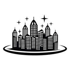 Fototapeta premium Modern City Skyline Silhouette with Stars, Tall Buildings, and Sleek Design in Black and White