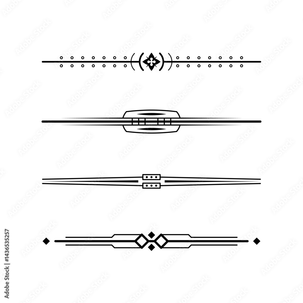 Poster set black simple line collection doodle border elements vector design style sketch isolated illustra