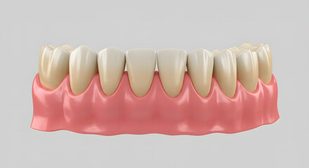 Obraz premium A detailed 3D rendering showcases a complete upper denture, highlighting dental aesthetics.