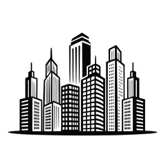 Obraz premium Monochrome Cityscape Skyline with Tall Buildings, Modern Architecture, and Urban Landscape