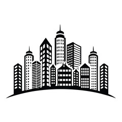 Obraz premium Black and White Cityscape Silhouette Urban Skyline with Buildings and Tower Design