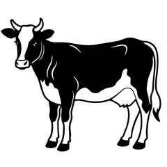 Black and White Illustration of a Cow in Side Profile