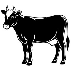 Black and White Illustration of a Cow in Side Profile