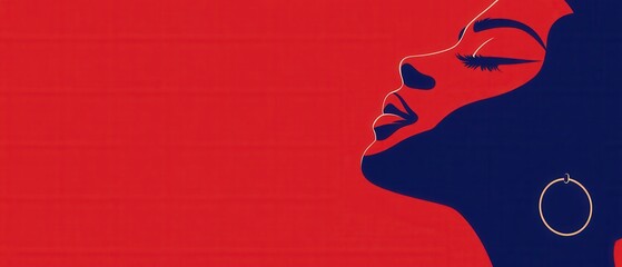 Elegant African American woman in profile with closed eyes, artistic vector illustration on red background Concept of beauty, serenity, and empowerment