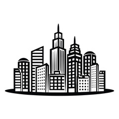 Obraz premium Monochrome Cityscape Silhouette Modern Buildings, Skyscrapers and Urban Skyline Design