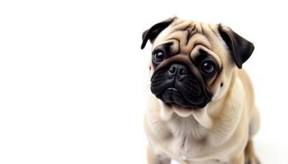 Obraz premium One charming pug, centered against pure white, single, face