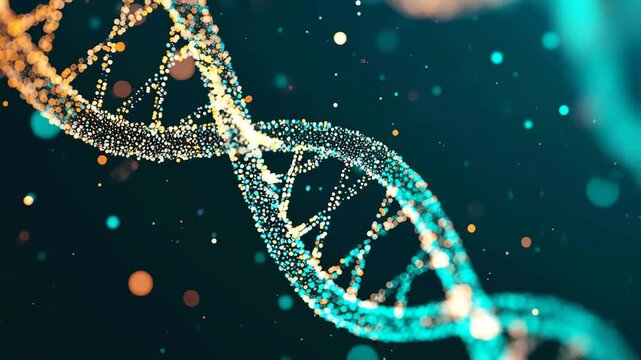 Illuminated DNA strands floating in a digital space, showcasing genetic complexity.