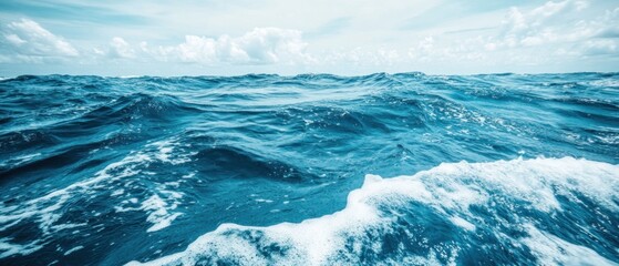 Ocean waves under a cloudy sky;  travel, nature background