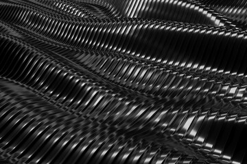 Futuristic metallic wave texture with abstract geometric patterns for digital art and design. 3d render.