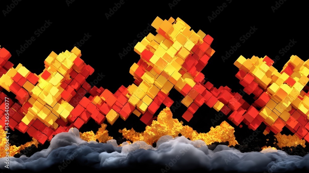 Poster abstract 3d red and yellow cube structure digital art background modern geometric design with vibran