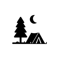 Obraz premium Compact Tent Under Pine Tree with Moon - Simple Filled Design