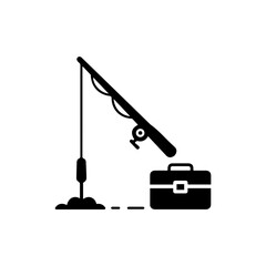 Fishing Rod Stuck in Ground with Tackle Box - Compact Outdoor Icon