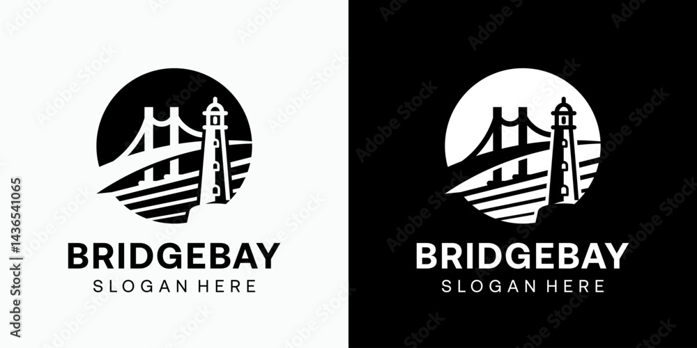 Poster lighthouse and bridge vector logo design with modern, simple, clean and abstract style. icon for bus