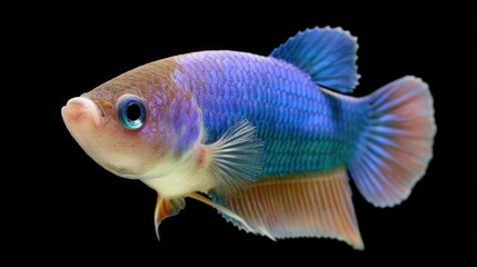 Fototapeta premium Colorful Tropical Fish Displaying Vibrant Blue and Purple Scales on Black Background