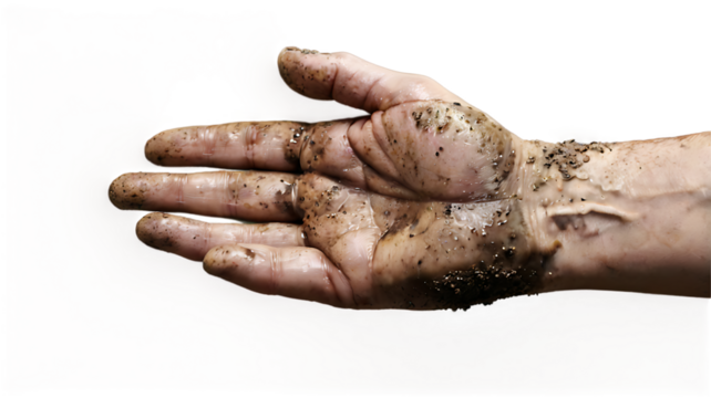 Dirty Hand in Soil: Close-Up on Manual Labor and Gardening with Organic Earth Texture