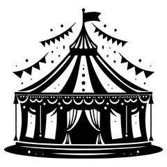 Black and white silhouette of the circus tent on a white isolated background. Vector graphics. EPS.