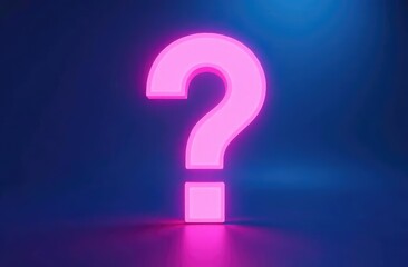 Neon glowing question mark abstract blue and pink background