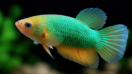 Vibrant Tropical Fish with Colorful Scales Swimming in Clear Aquarium Water