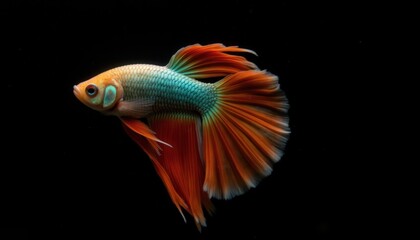 Vibrant Betta Fish Swimming Gracefully in Dark Water Background, Stunning Aquatic Beauty