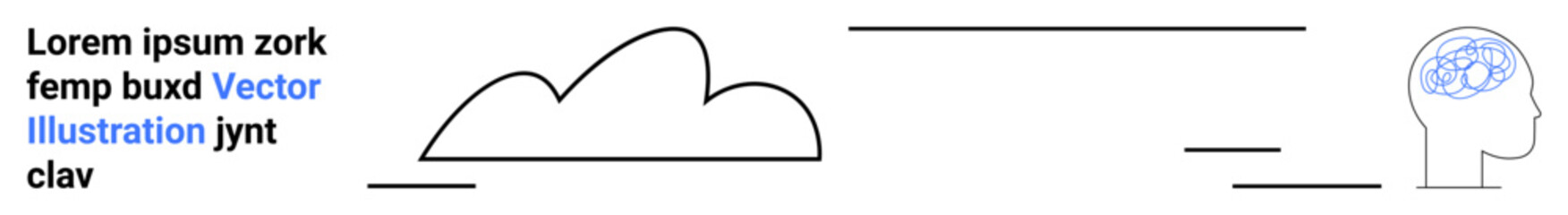 Brain outline and abstract cloud connected by minimalist lines convey creativity, innovation, and abstract thinking. Ideal for creativity, science, technology, mindfulness, education, mental health