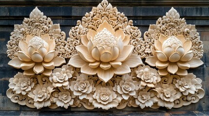 Ornate carved lotus flower panels