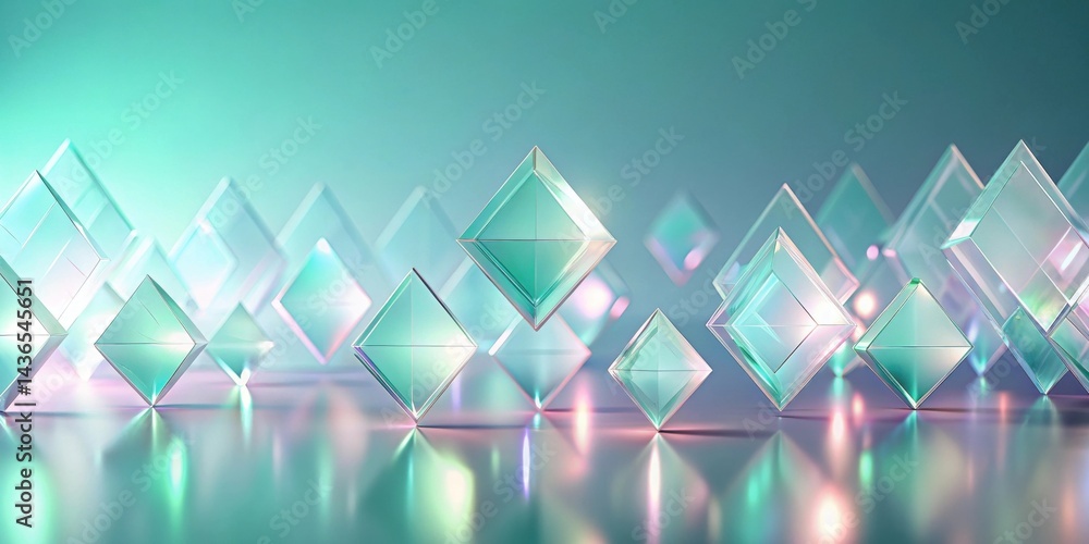Poster abstract geometric shapes in soft teal hue reflecting light