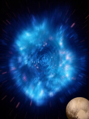 Pluto abstract blue background with stars