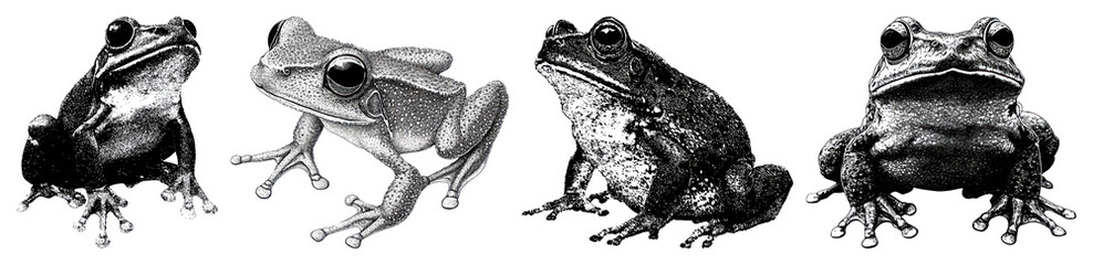 Naklejka premium PNG Vintage frog illustrations collection, element set on transparent background