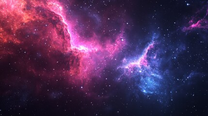 Obraz premium Vibrant nebula in space with pink and blue hues, cosmic dust and stars.