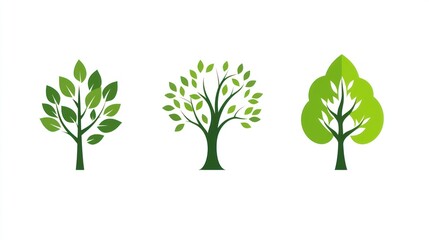 Green Trees Icons on White Background