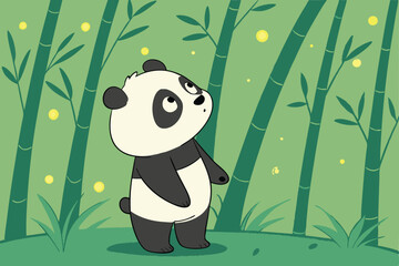 78 Cute cartoon panda, bamboo forest, magical glowing fireflies, lush green background, soft lighting, dreamy atmosphere, digital art, 3D rendering, high detail, adorable character design, fantasy ele © Md Ruhul Amin