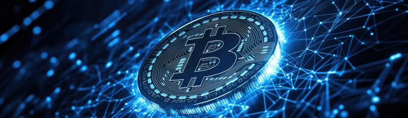 Abstract Crypto Coin In Digital Network