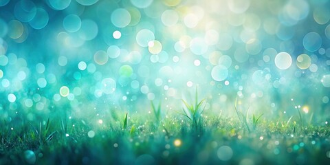 Obraz premium Enchanted Meadow A Serene Landscape of Dew-Kissed Grass and Magical Light Specks