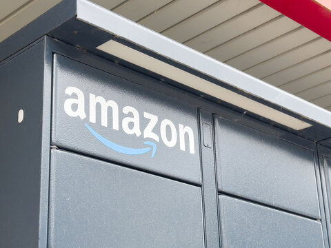 Amazon locker exterior view for package pickup services