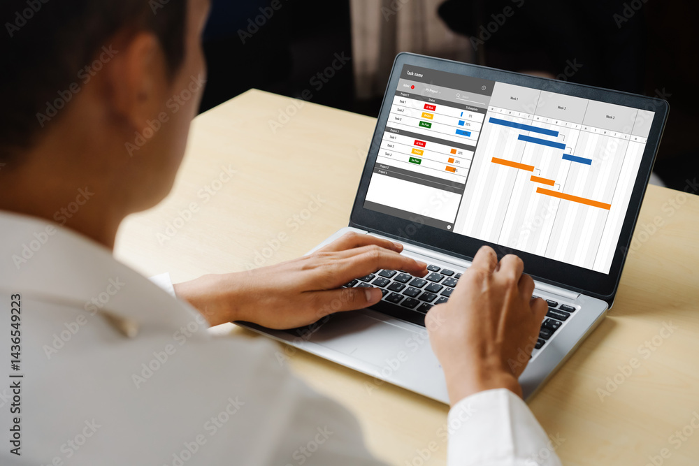 Aufkleber project planning software for modish business project management on the computer screen showing time
