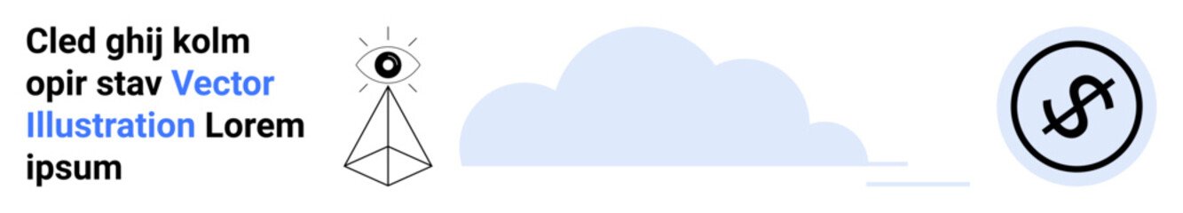 Eye atop a pyramid, a soft cloud shape, and a dollar sign encased in a circle. Ideal for innovation, finance, vision, strategy, creativity, technology and simple landing page