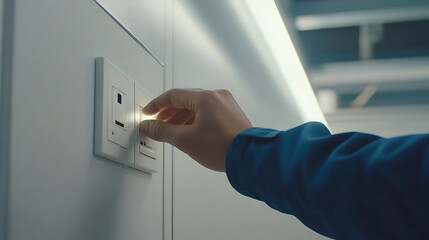 Naklejka premium Hand Pressing a Light Switch