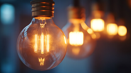 Vintage Edison Light Bulbs Illuminated in a Row