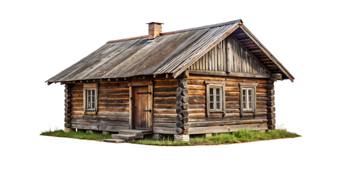 old wooden hut or house isolated on white background PNG