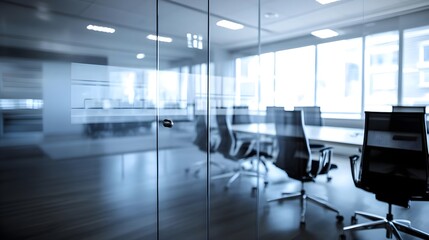 Bright Modern Office Interior with Glass Walls and Sleek Design