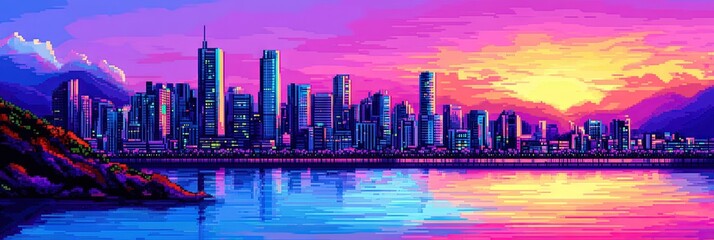 Fototapeta premium 16-bit pixel art seoul south korea downtown skyline 