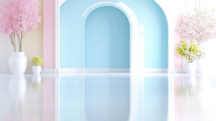 Pastel archway interior with cherry blossoms