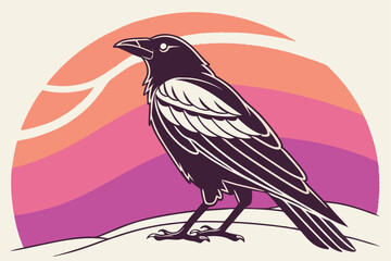81 Black crow, white wings, minimalist design, 3D render, smooth textures, gradient background, pink to orange, stylized bird, artistic interpretation, contrast, sleek aesthetic, modern illustration, 