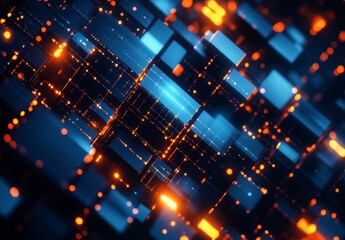 Glowing Blue and Orange Abstract Geometric Pattern