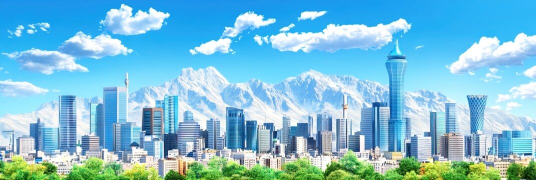 2d animation tehran iran downtown skyline