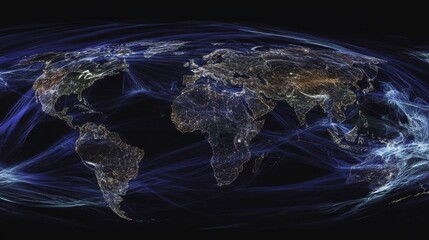 Glowing Earth Map with Blue Data Stream Network Connections