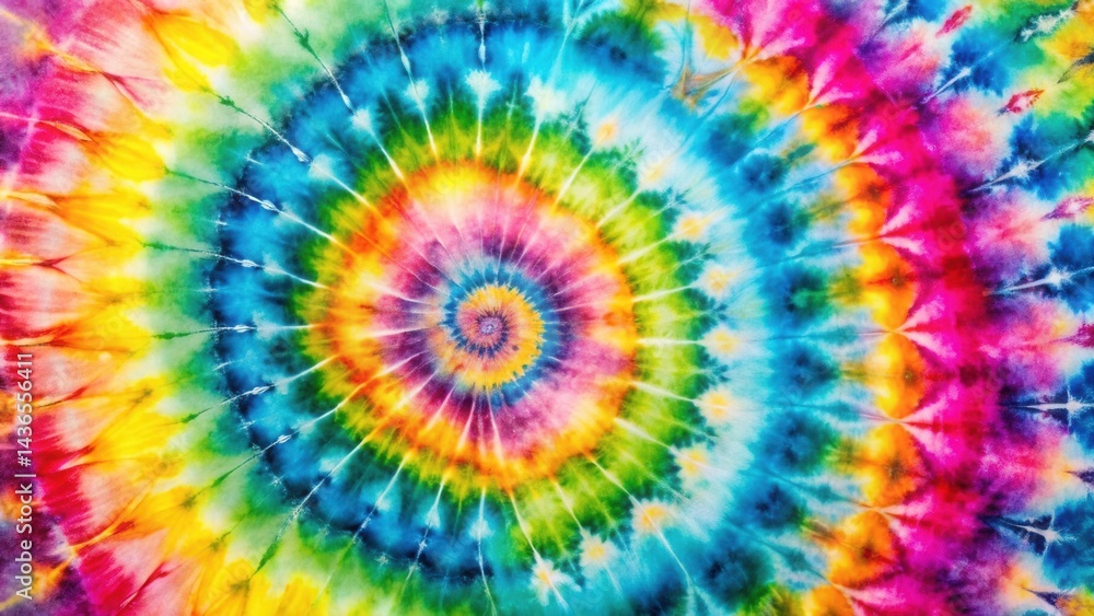 Poster vibrant swirling tie-dye design featuring a multitude of colors in a circular pattern, ideal for tex