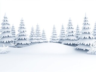 Obraz premium Serene winter landscape; snow-covered hills and stylized evergreen trees